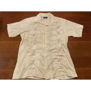 Medium Vintage Lord Nelson Guayaberra Shirt White 15 4 Pocket Embroidered
